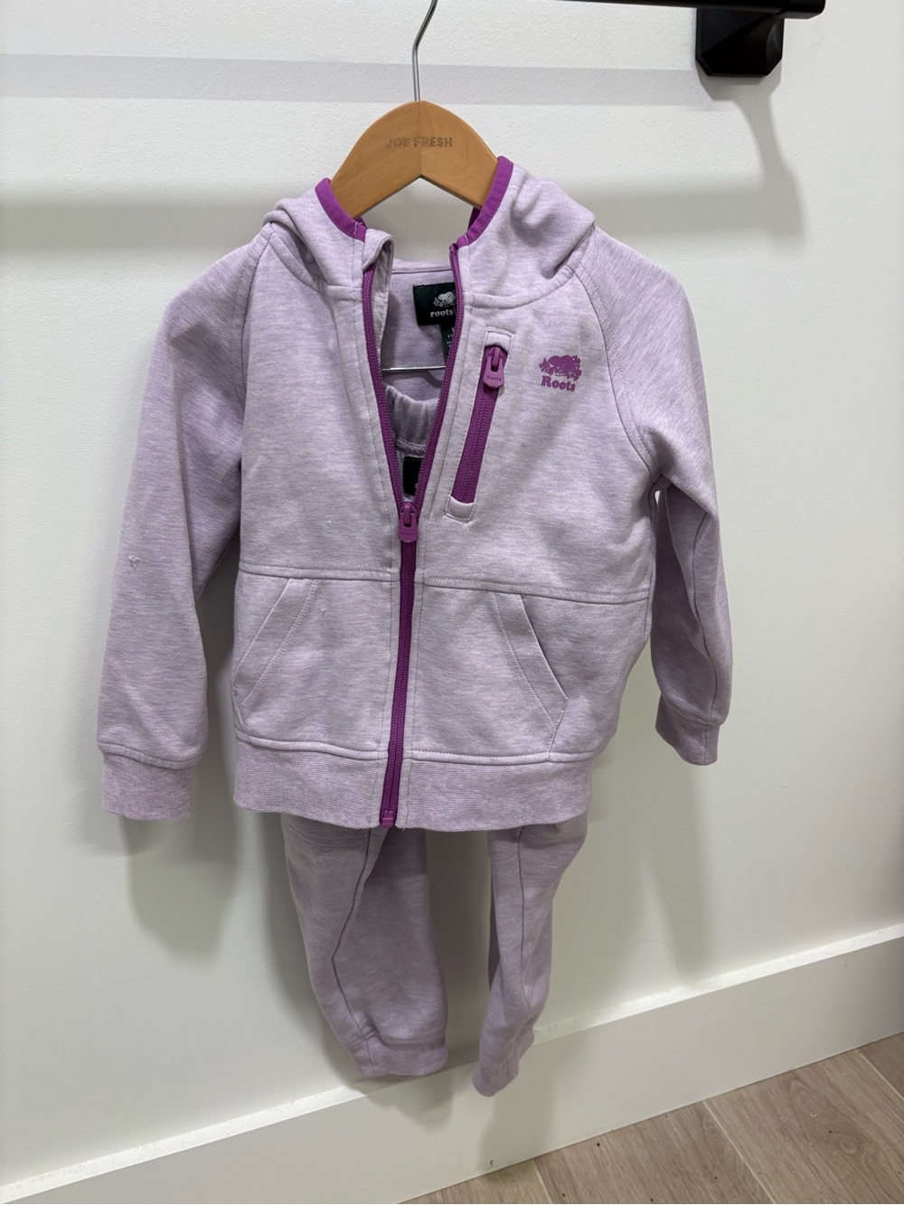 Roots Kids Lavender Zip Hoodie & Joggers - Light Purple with Dark Purple Trim